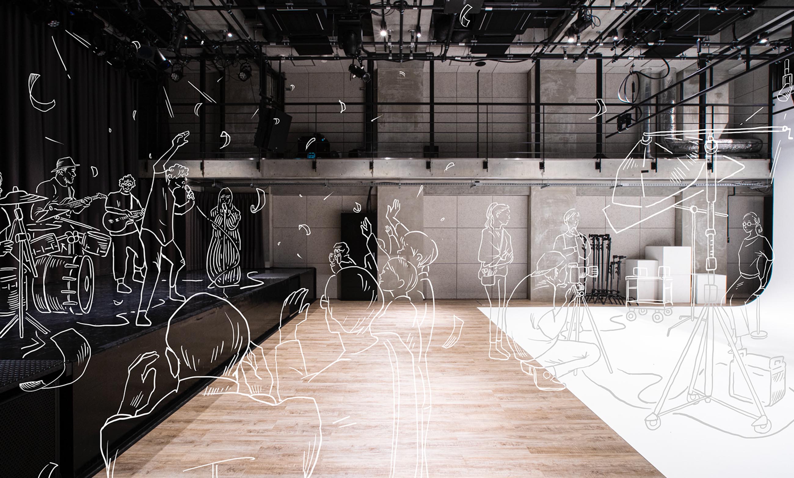 白ホリゾント×防音ステージのハイブリッド